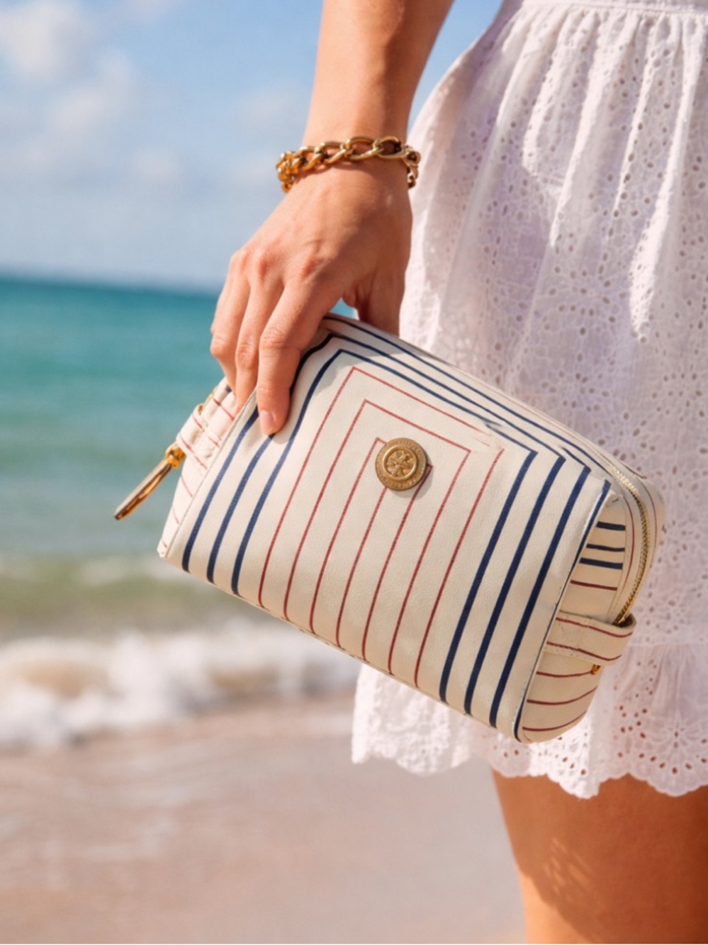 Tory Burch Striped Virginia Cosmetic Case